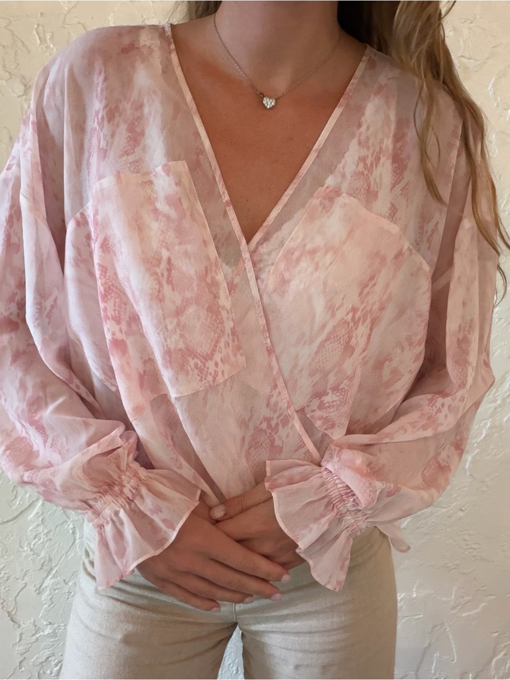 AllSaints Pale Pink Sheer Wrap Blouse